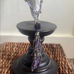 Chico's Purple and Silver Beaded Tassel Necklace